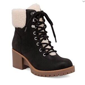 Mia Amore Women's Size 9 Blaake Block Heel Lace Up Boots 9.0W Black Cream